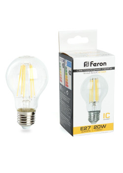 Лампа светодиодная филаментная Feron E27 20W 2700K прозрачная LB-620 38245
