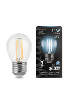 Лампа светодиодная филаментная Gauss E27 11W 4100K прозрачная 105802211