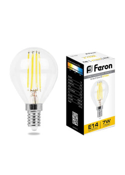 Лампа светодиодная филаментная Feron E14 7W 2700K Шар Прозрачная LB-52 25874