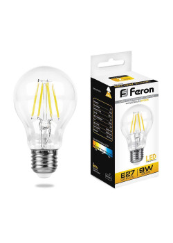 Лампа светодиодная филаментная Feron E27 9W 2700K Шар Прозрачная LB-63 25631