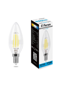 Лампа светодиодная филаментная Feron E14 11W 6400K прозрачная LB-713 38231