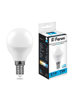 Лампа светодиодная Feron E14 7W 6400K Шар Матовая LB-95 25480
