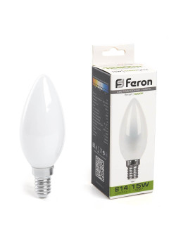 Лампа светодиодная Feron E14 15W 4000K Свеча Матовая 38257