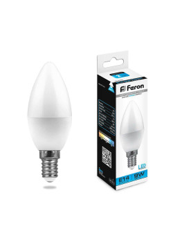 Лампа светодиодная Feron E14 9W 6400K Свеча Матовая LB-570 25800