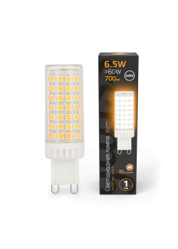Лампа светодиодная Gauss G9 6,5W 3000К прозрачная 107309106