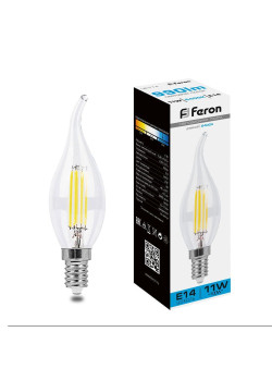 Лампа светодиодная филаментная Feron E14 11W 6400K прозрачная LB-714 38237