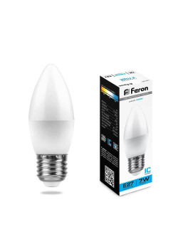 Лампа светодиодная Feron E27 7W 6400K Свеча Матовая LB-97 25883