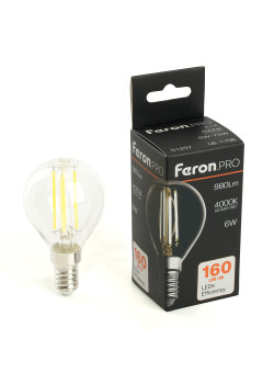 Лампа светодиодная Feron.PRO LB-1706 Шарик E14 980LM 6W 175-265V 4000K 51257