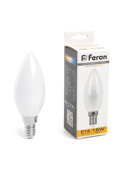 Лампа светодиодная Feron E14 15W 2700K Свеча Матовая 38255