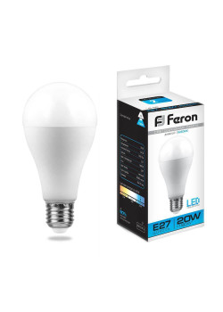 Лампа светодиодная Feron E27 20W 6400K Шар Матовая LB-98 25789