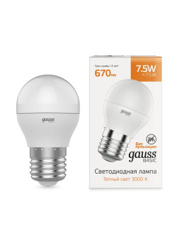 Лампа светодиодная Gauss E27 7,5W 3000К матовая 1053218