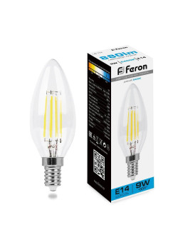 Лампа светодиодная филаментная Feron E14 9W 6400K прозрачная LB-73 38229