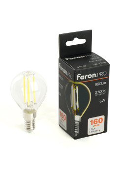 Лампа светодиодная Feron.PRO LB-1706 Шарик E14 960LM 6W 175-265V 2700K 51256