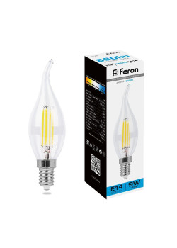 Лампа светодиодная филаментная Feron E14 9W 6400K прозрачная LB-74 38235