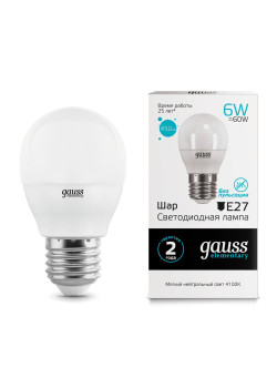 Лампа светодиодная Gauss E27 6W 4100K матовая 53226