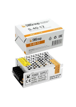 Блок питания SWG 12V 40W IP20 3,33A S-40-12 000126