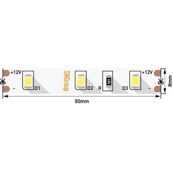 Светодиодная лента SWG 6,3W/m 60LED/m 2835SMD теплый белый 5M 001574